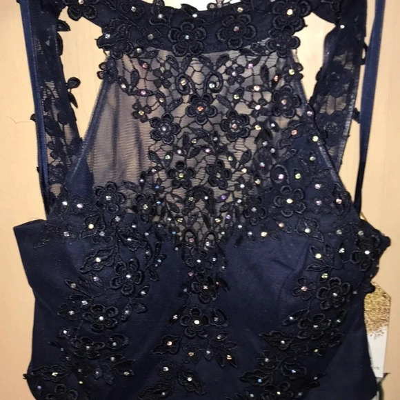 Say Yes To The Prom Size 7 Navy Blue Dedazzled Top. New With Tags - Picture 4 of 9